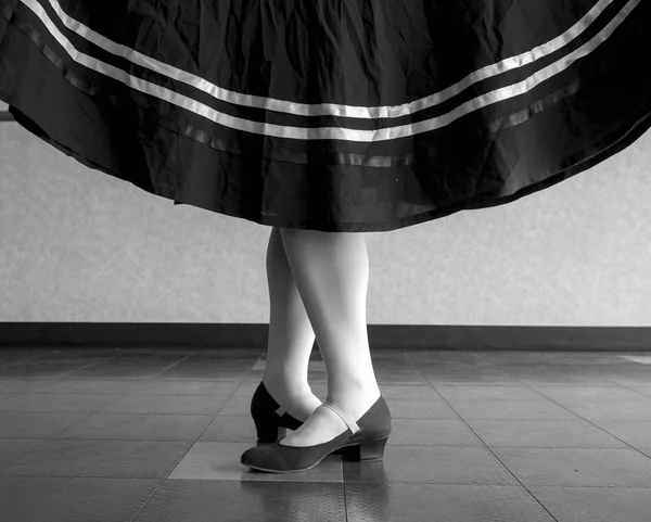 Black White Version Character Ballet Fifth Position Skirt Held — Stock Photo, Image