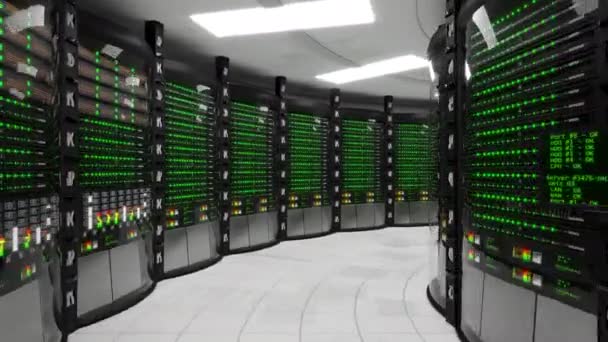 Moderna sala de servidores de trabajo con servidores rack — Vídeos de Stock