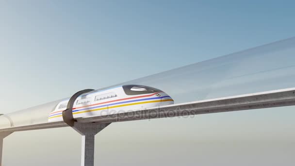 Скоростной пассажирский поезд движется в стеклянном туннеле — стоковое видео