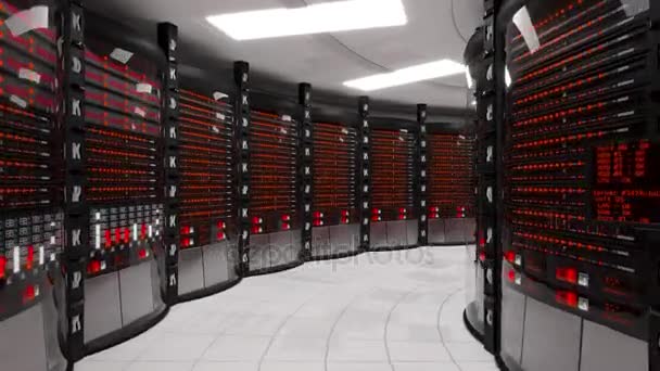 Δωμάτιο και rack διακομιστών Server με σφάλμα διακομιστή — Αρχείο Βίντεο