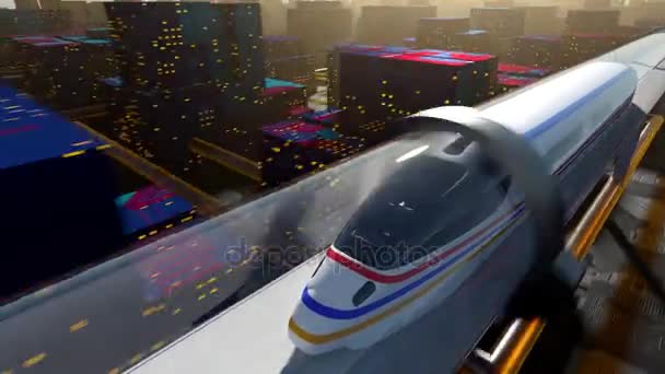 Un train de voyageurs à grande vitesse se déplace dans un tunnel vitré — Video