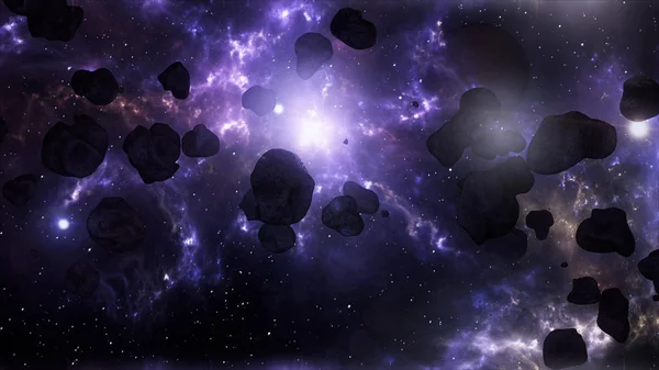 A Very Spectacular and Cinematic Asteroid Field in Outer Space G — Stock Photo, Image