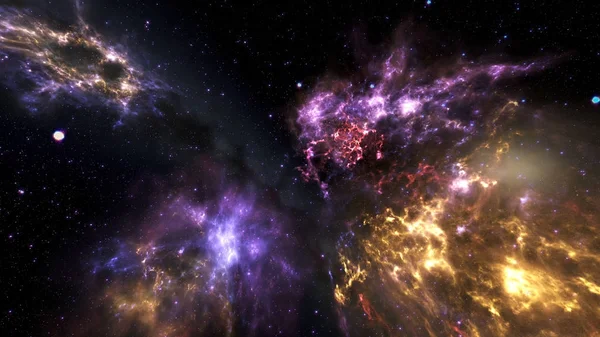 Volare attraverso le Nebulas in Galassia verso lo spazio esterno — Foto Stock
