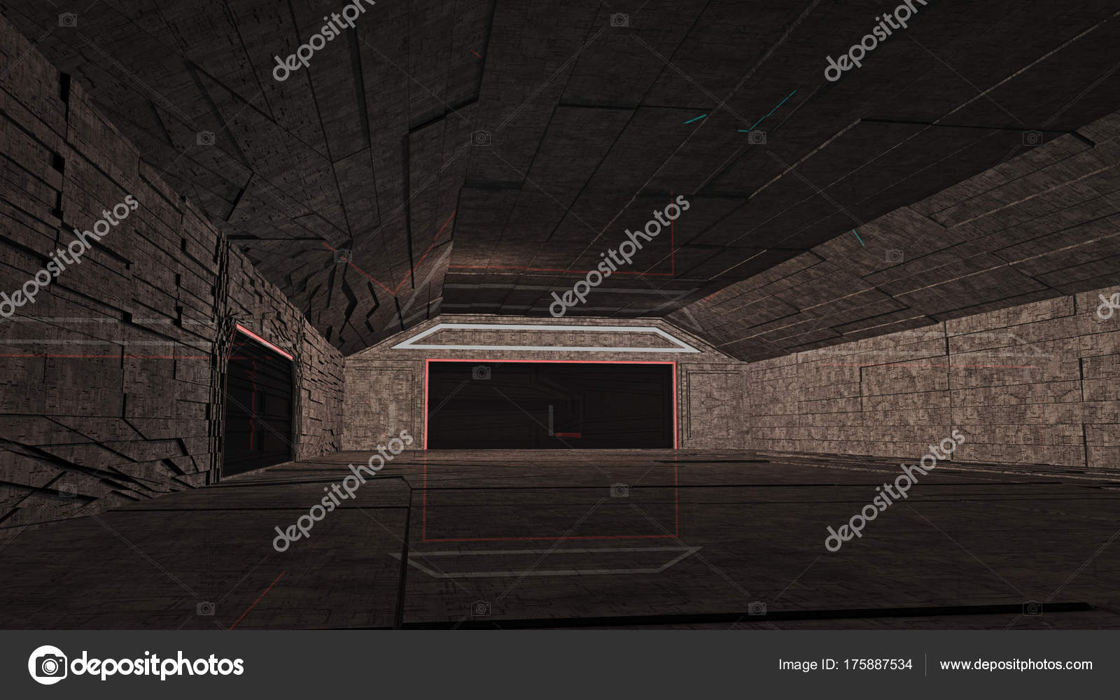 Sci Fi Interior Space Station Hangar Stock Photo