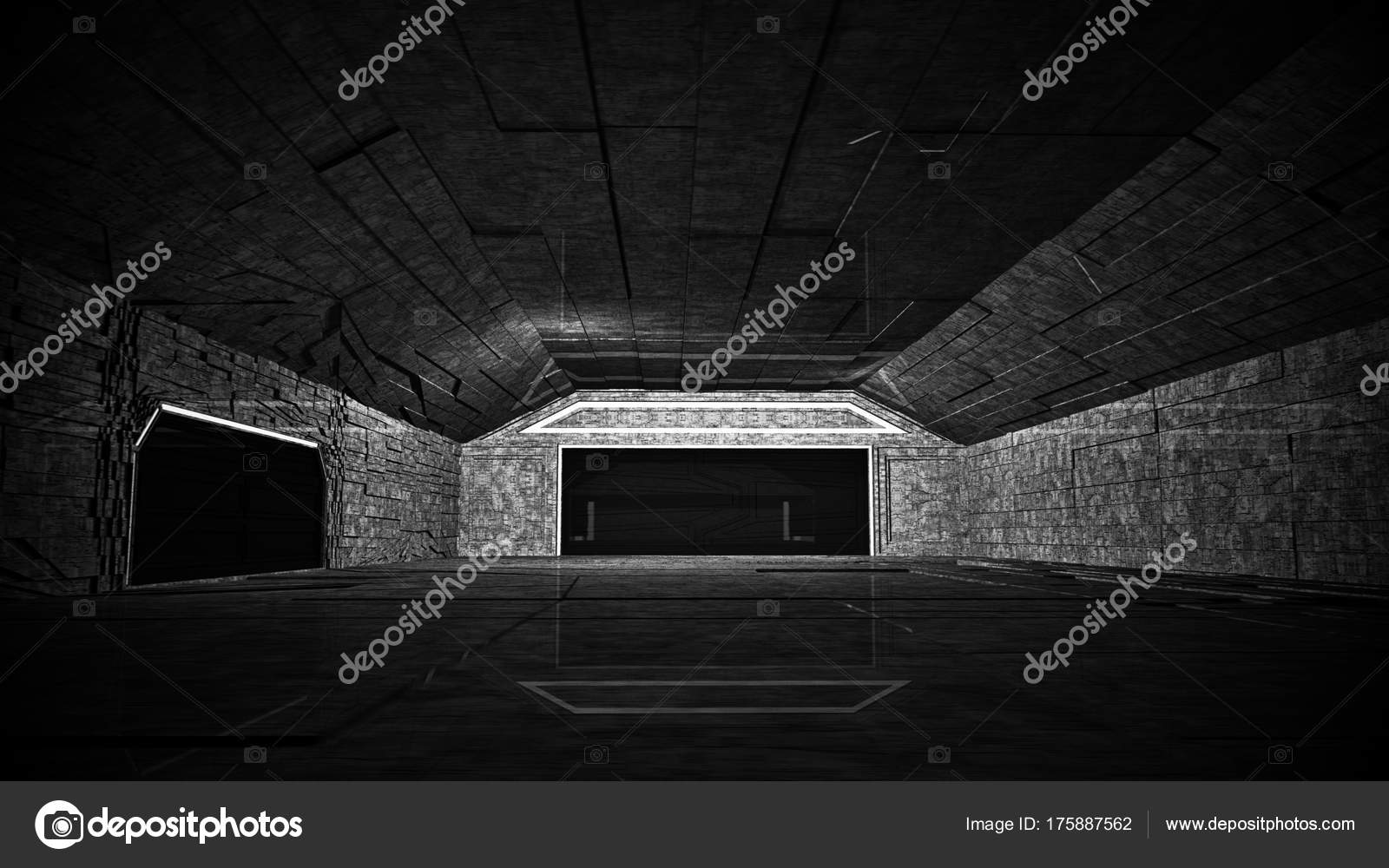 Sci Fi Interior Space Station Hangar Stock Photo