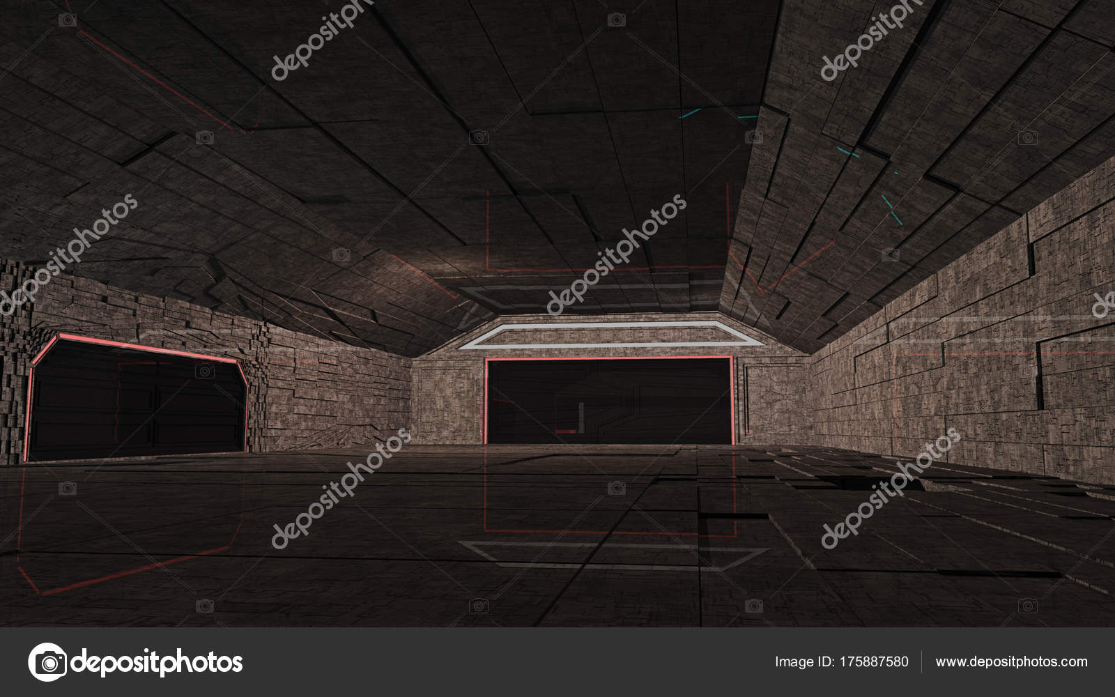 Sci Fi Interior Space Station Hangar Stock Photo