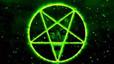 Şeytanın yüzü ters Pentagram simgesiyle