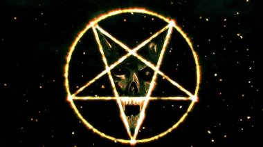 Şeytanın yüzü ters Pentagram simgesiyle