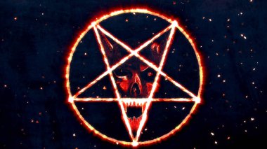 Şeytanın yüzü ters Pentagram simgesiyle