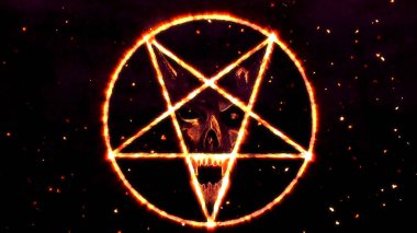 Şeytanın yüzü ters Pentagram simgesiyle