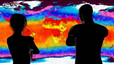 Woman and Man Watching Earth Global Warming clipart