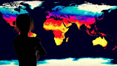 Dünyayı küresel ısınma simülasyon seyrettiğim kadın