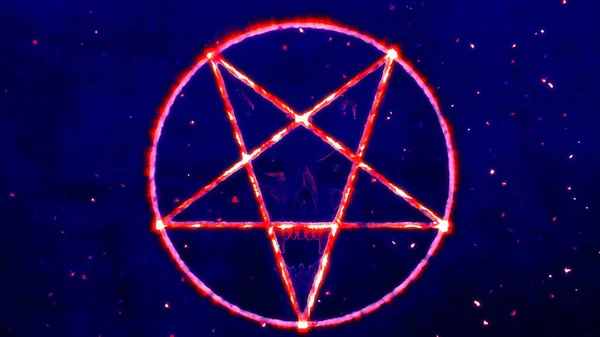 Umgekehrtes Pentagramm-Symbol mit dem Antlitz des Bösen — Stockfoto