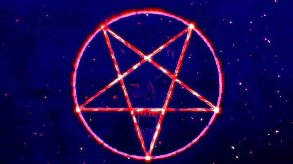 Omgekeerde Pentagram symbool met het gezicht van het kwaad — Stockfoto