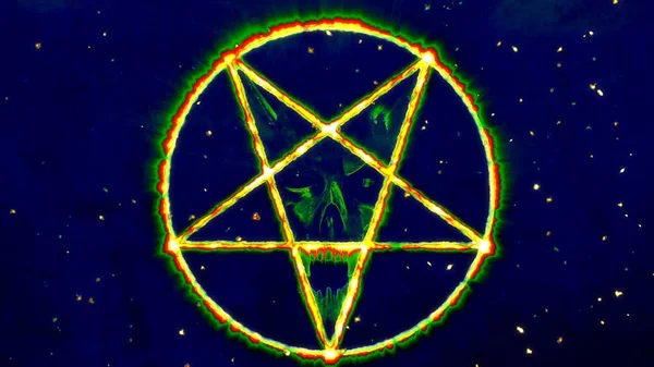 Şeytanın yüzü ters Pentagram simgesiyle — Stok fotoğraf