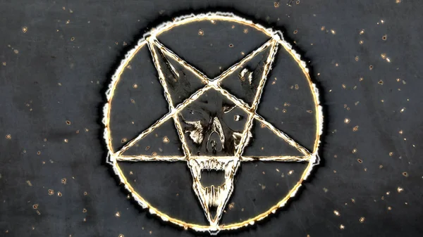 Umgekehrtes Pentagramm-Symbol mit dem Antlitz des Bösen — Stockfoto