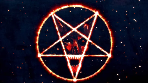 Omgekeerde Pentagram symbool met het gezicht van het kwaad — Stockfoto