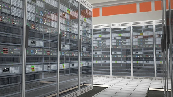 現代データ センターのサーバー ルーム — ストック写真