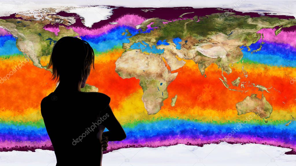 Woman Watching Earth Global Warming Simulation