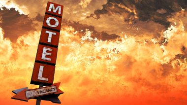 Harika bir gün batımı eski pis Motel işareti portre 