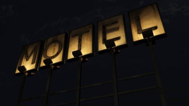 Eski pis Motel işareti gece yolda