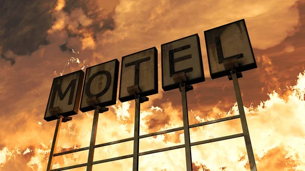 Antiguo Grungy Motel Sign Primer plano en una maravillosa puesta de sol — Foto de Stock