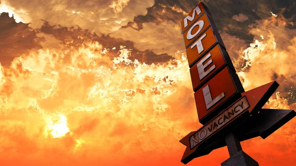 Oude Grungy Motel teken close-up in een prachtige zonsondergang — Stockfoto