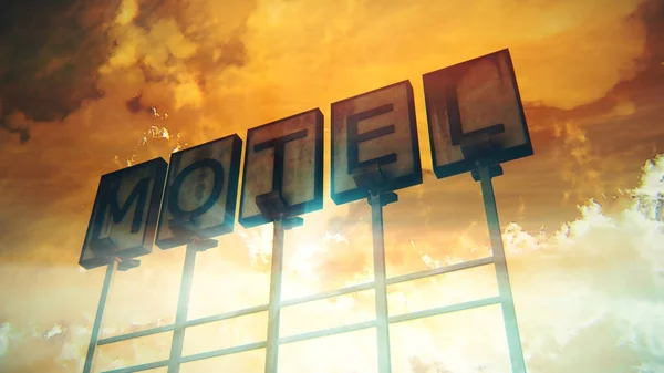 Alte grungy Motel Zeichen Nahaufnahme in einem wunderbaren Sonnenuntergang — Stockfoto