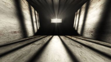 Lightrays Shine through Rails in Demolished Solitary Confinement clipart