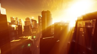 Megapolis günbatımı gündoğumu Lightrays içinde