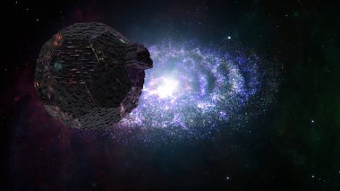 Alien Spaceship Flying in Amazing Planetary Nebula Galaxy clipart