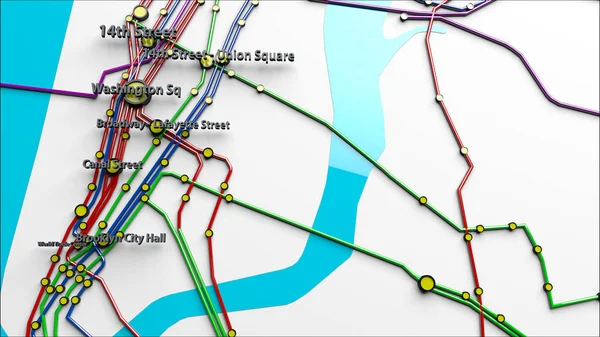 Líneas de metro y estaciones de metro de la ciudad de Nueva York Brooklyn Quee — Foto de Stock