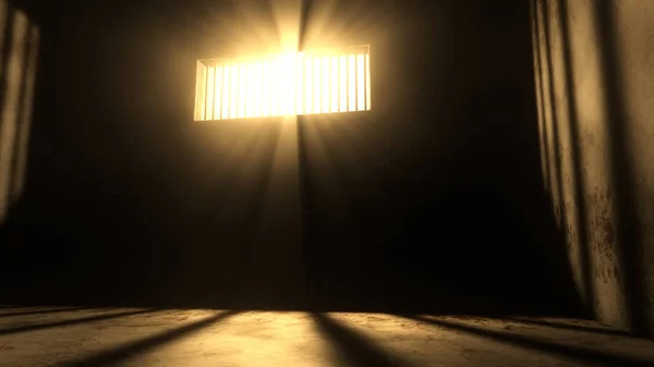 Leuchtkörbe leuchten durch Schienen in abgerissener Einzelzelle — Stockfoto