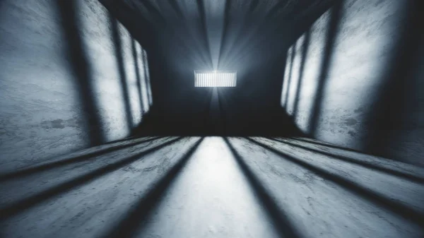Lightrays Shine through Rails in Demolished Solitary Confinement — Stock Photo, Image
