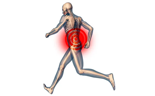 Dolor en la columna vertebral inferior en el diseño transparente del cuerpo humano —  Fotos de Stock