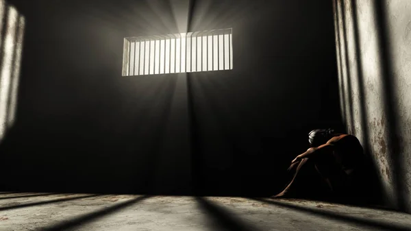 Заключенный в плохом состоянии в разрушенном одиночном заключении и — стоковое фото