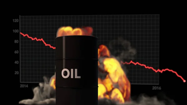 荒れ狂う火災爆発を石油バレル石油価格の危機概念の背後にあります。 — ストック写真