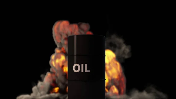 Explosión de fuego furioso detrás del barril de petróleo Concepto de crisis de precios del petróleo — Foto de Stock