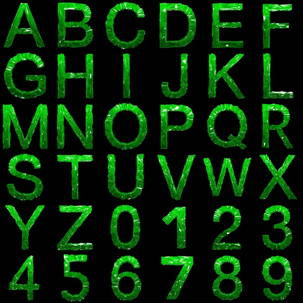Стеклянные низкопробные дизайнерские персонажи и цифры в зелёном цвете — стоковое фото