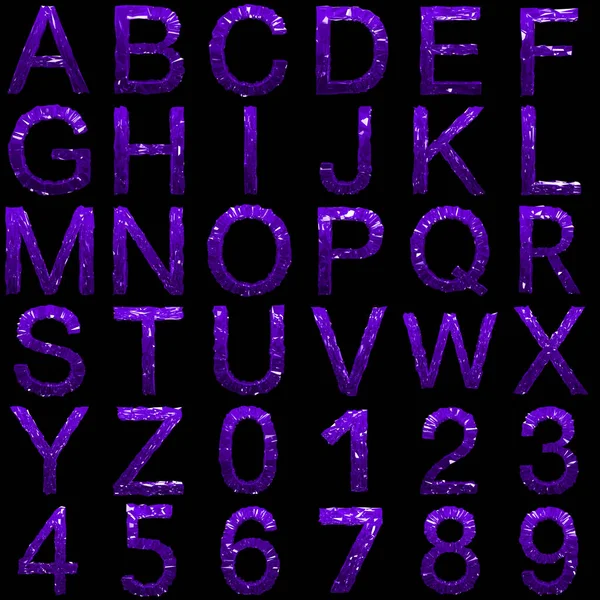 Стеклянные низкопробные персонажи и числа в фиолетовом цвете — стоковое фото