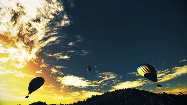 炎热的空气气球在郁郁葱葱的自然荒野丛林在太阳 — 图库照片