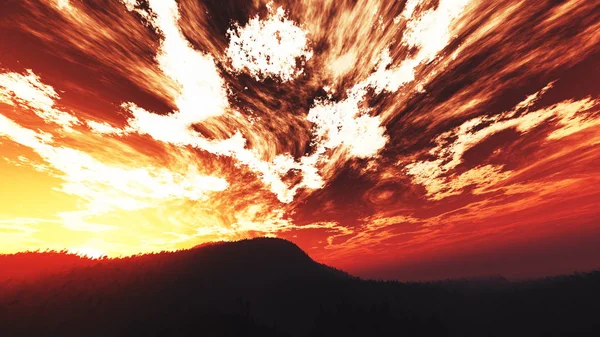 Maravilloso atardecer amanecer cielo rojo sobre exuberante selva —  Fotos de Stock