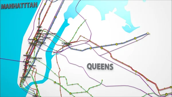 Líneas de metro y estaciones de metro de la ciudad de Nueva York Brooklyn Quee Imagen de stock