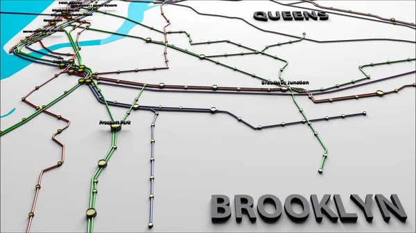 Líneas de metro y estaciones de metro de la ciudad de Nueva York Brooklyn Quee Fotos de stock libres de derechos