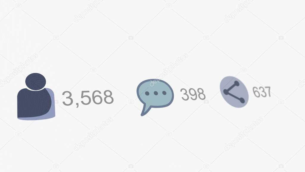 Online Popularity Growth Follower Comment and Share Counters Illustration