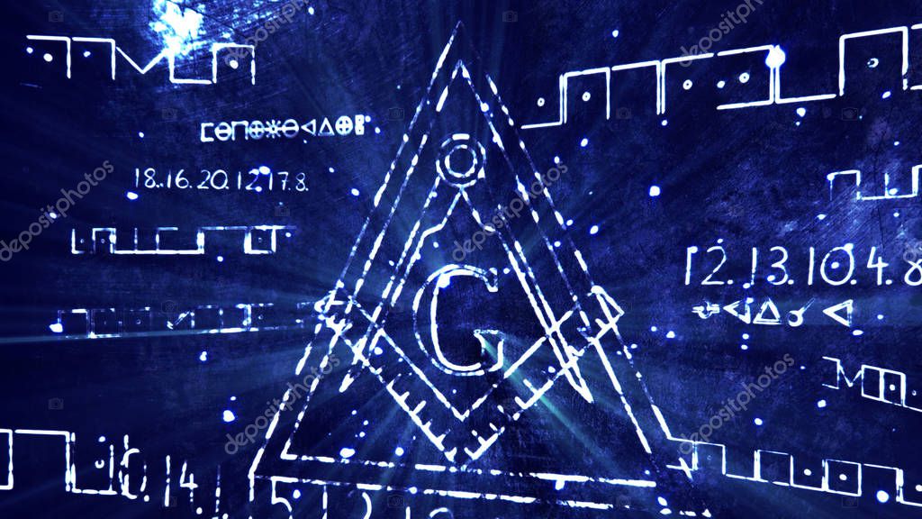 The Free Masonic Grand Lodge Sign and Illuminati Secret Characters in an Abstract Drawing Grungy Design Editorial Illustration