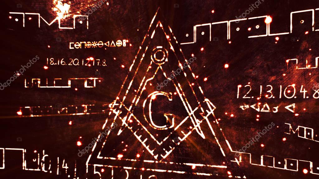 The Free Masonic Grand Lodge Sign and Illuminati Secret Characters in an Abstract Drawing Grungy Design Editorial Illustration