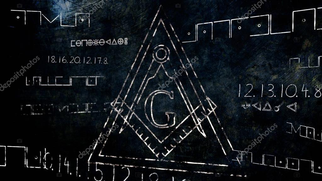 The Free Masonic Grand Lodge Sign and Illuminati Secret Characters in an Abstract Drawing Grungy Design Editorial Illustration