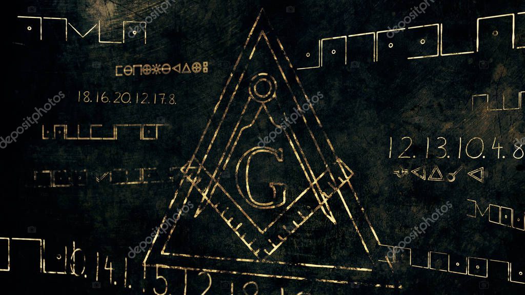 The Free Masonic Grand Lodge Sign and Illuminati Secret Characters in an Abstract Drawing Grungy Design Editorial Illustration