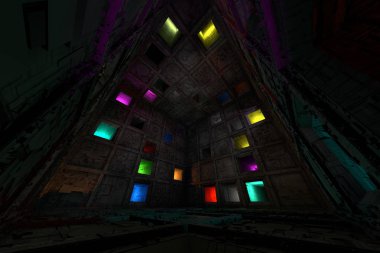 Sci Fi Grungy kaçış Oda bilmece labirent küp iç